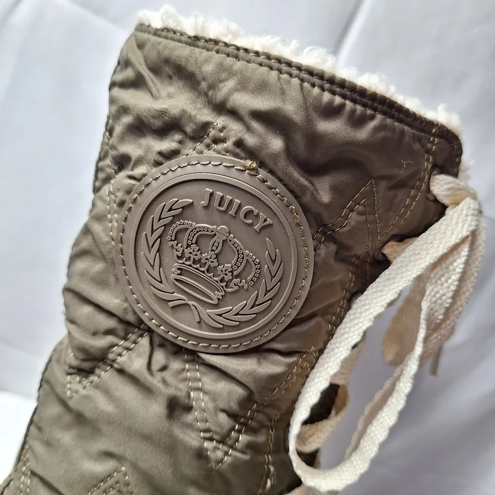 JUICY COUTURE Earlene Nylon Sherpa Lined High-Top Sneaker Sz 8.5 Green 90s Y2K